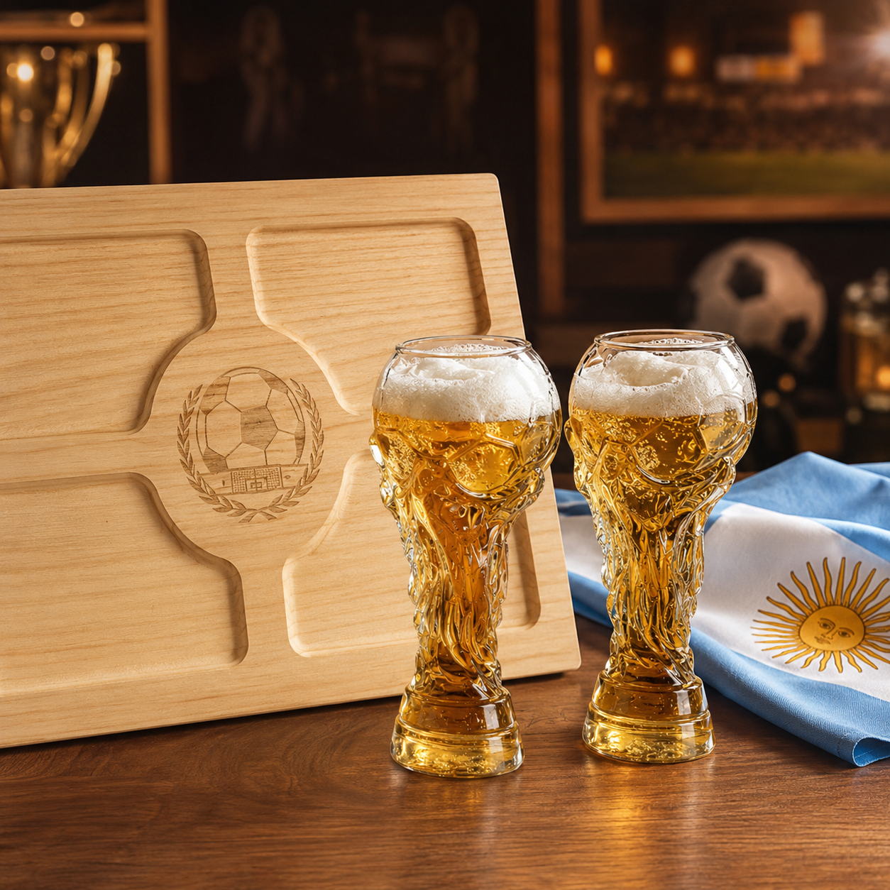 Vasos Copa del Mundo y tabla para picada